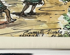 2 Vintage Jamaican Folk Art Watercolor Village Life Games Signed Canute Davis