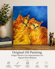 Original Oil Painting Ginger Kittens Cats Impressionist Art Signed 18×14 Medium