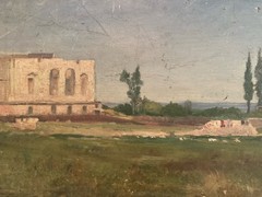 French Italian School Oil Painting on Wood Old Art 19th Century Landscape