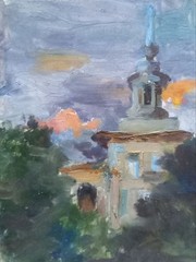 Oil painting City etude Ukrainian painter Unframed Decor original landscape art
