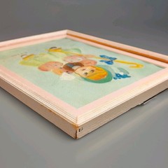 Little Bo Peep Painting In Pink Wooden Frame Artist Signed Kitschy 9.5×7.5 Sweet