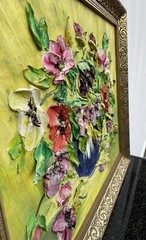 Unknown Expressionist Flower Still Life Oil Painting Impasto Vintage 59X49Cm
