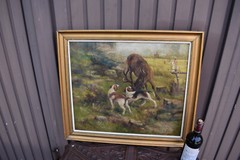 Antique Belgian henry Schouten hunt dogs flemish fields oil canvas paintingol