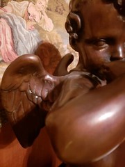 Antique 19th C Very Large And Heavy Bronze Of A Cherub 31 inches High!