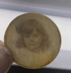 VTG Antique 1 1/16” Round Portrait Painting Little Girl Material Unknown