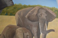 Original Painting African Elephant Family Safari Savanna Canvas Art