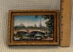 3D Painted resin &plaster relief gold “frame” Seine river Eiffel Tower Paris 5×7