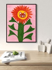 Red Panda Flower Painting, Fantasy Animal Art 8×10