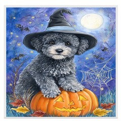 Poodle Puppy Canvas Wall Art Halloween Dog Lover Gift for Home Living Room Decor