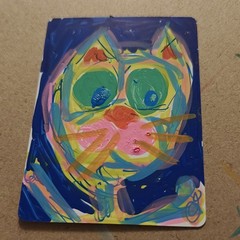 abstract cat face painting signed original unframed single piece animal art