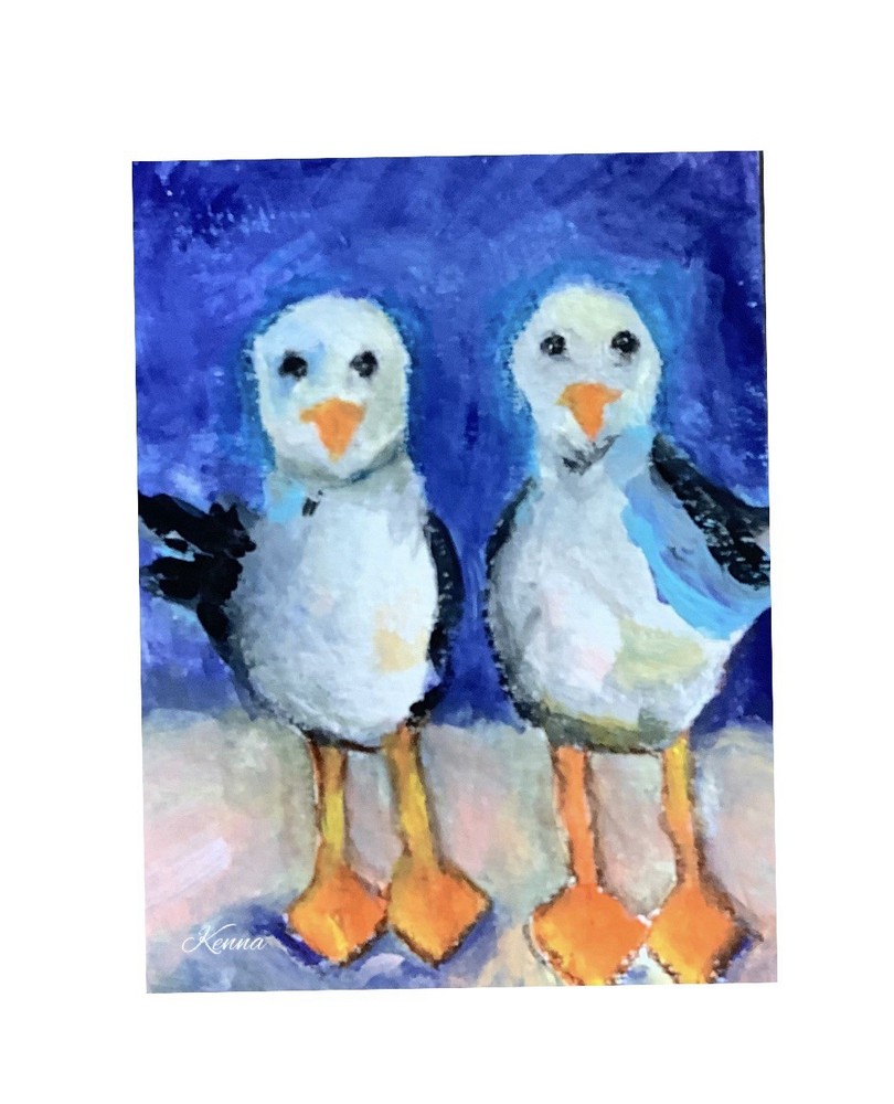 Aceo Art By Kenna Collector Card 2.5”” X 3.5” Seagulls Painting Signed Original