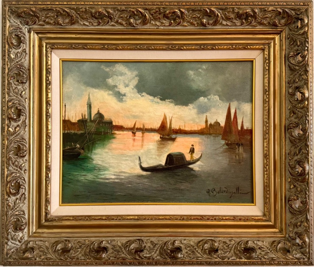 Early 20th Century A. Belardinelli Sign Oil Canvas Venice Unique Frame Painting