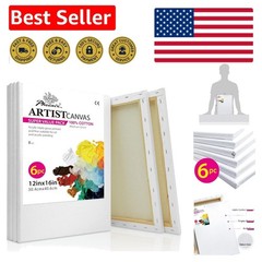 12×16 Inch Stretched Canvas Pack of 6 – Triple Primed 100% Cotton, Artist Qua…