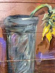 Artist Signed JO Floral Still Life Landscape Oil Painting Sunflowers Flowers Art