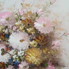 Vintage Large Oil On Canvas Painting Original Signed Still Life Floral 44”x32”