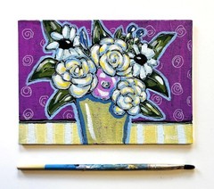 Original signed acrylic still life painting, 7 x 5 floral art canvas OOAK