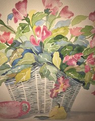 Original Suzanne Fraker Watercolor Painting Still Life Floral Basket Colorful