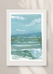 ACEO/ ATC Watercolor Seascape Ocean Storm Sea Green Foam Summer OOKA Painting