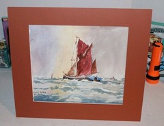 Barge On Thames Watercolor By L. Fletcher Matted 1890s Signed