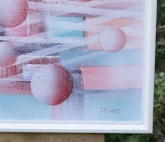 Signed Oil Painting on Canvas – Abstract Sphere Composition, Framed