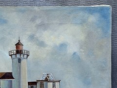 EASTERN POINT LIGHTHOUSE ORIGINAL OIL PAINTING GLOUCESTER MASSACHUSETTS MA 01930