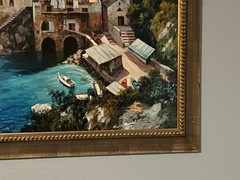 Vintage Oil Painting on Canvas „Boats in Capri“ 44″x 33 1/2″ Signed by R Capone