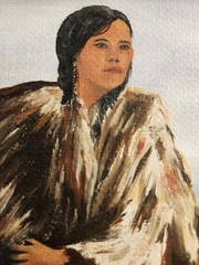 Oil painting of Native American mother and child by Darwin, dated 1991.