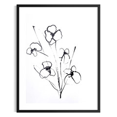 Original Minimalist Floral 9×12 Painting Acrylic ink Black White Wall Art Paper