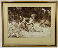 Bob Hines HAND SIGNED Hunting ORIGINAL Watercolor German Shorthaired Pointer Dog