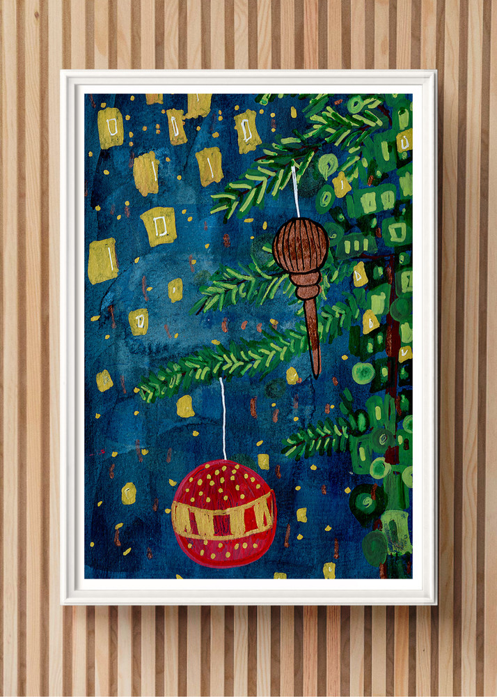 ACEO Art Trading Card LIMITED EDITION PRINT Vintage Christmas, Christmas Tree
