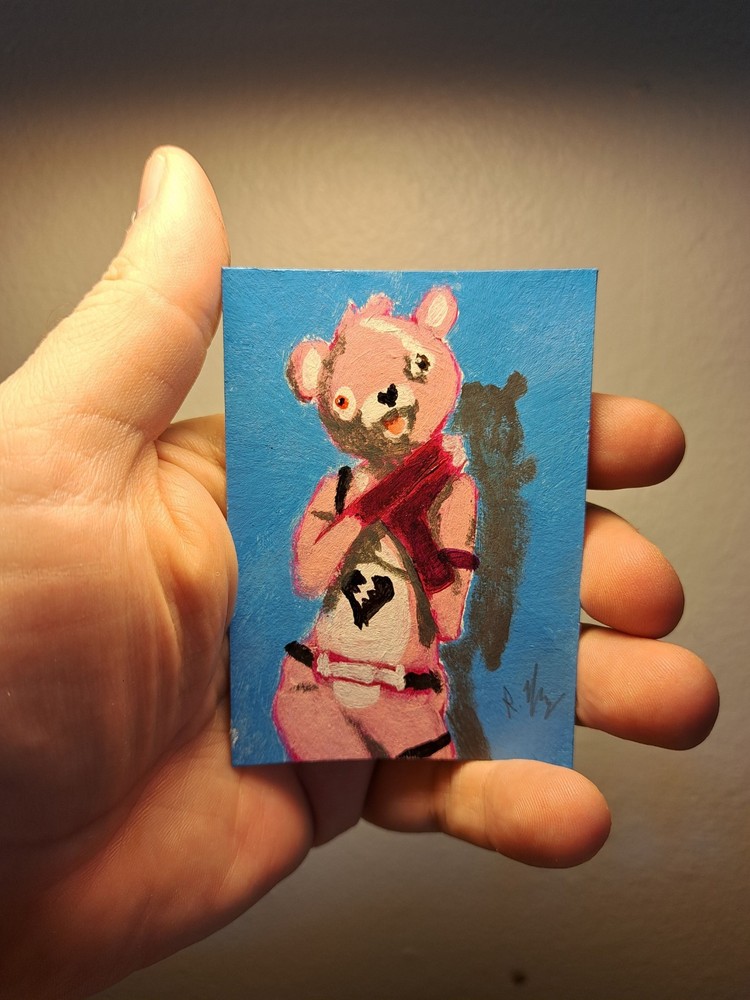 aceo original artcard acrylics „Cuddle Team Leader“ (OOAK) ATC 1/1 Limit signed