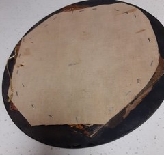 Antique Wood Carved Circular Frame 14in*Old Lady Canvas Portrait Painting Inside