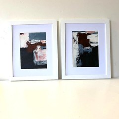 LOT of 2 original signed Abstract Paintings white matted and framed 9 x 11 OOAK