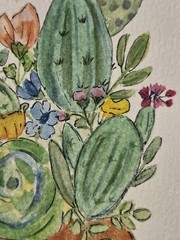 Original Art Cactus Flower Plant Botanical Succulent Dessert 5×7 Watercolor