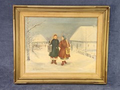 Oil/Canvas Realist Rural Ukrainian Villiage Scene Signed M. Tsukanova u-95A