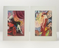 Art Deco Flapper Watercolor Painting Pair 12×16 Signed Szaldak 1920s Fashion Set