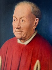 Antique 19thC Oil Painting on Wood After Jan Van Eyck Cardinal Portrait Framed