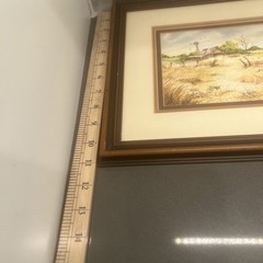 Framed original watercolor painting of Barn, Windmill, Signed By Artist 11” X 13
