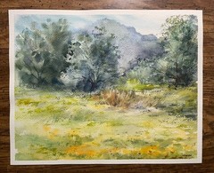 Original Watercolor Painting Landscape Nature Forest Mountains – 8×10 inches