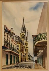 1964 William Collins Original Watercolor Street Scene Painting