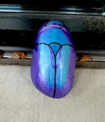 Hand Painted Art “Jewel Flower Beetle ” in Metallic Acrylic on a Rock! 6.5x4x2