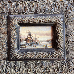 Oil painting winter landscape mill Dutch magnificent frame signed A. Kraus