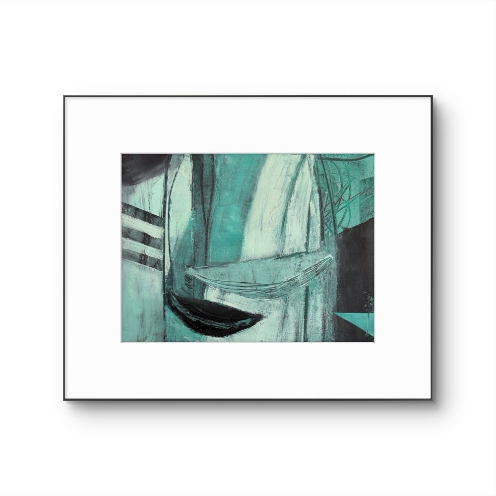 OOAK Original Cold Wax & Oil Small Painting 5×7 Paper Abstract Teal Turquoise