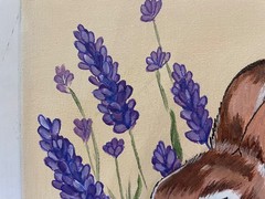 9 x 12 Original Acrylic Painting on Canvas…..“Rabbit and Flowers“