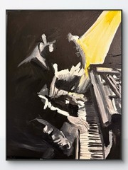 SAMATOWIC Original Abstract Piano Player 11×14 Handmade Signed Fine Art 292
