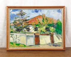 Village House with Red Roof, Impressionist Landscape, Rustic Countryside Art