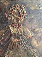 Original acrylic painting.Ukrainian motanka doll. High-texture impasto, gold
