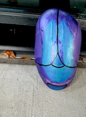 Hand Painted Art “Jewel Flower Beetle ” in Metallic Acrylic on a Rock! 6.5x4x2