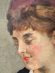 CORCHON Y DIAQUE (SPANISH, 1853-1925) – Oil Panel Signed – Portrait Woman