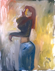 Figure Oil Painting Cubism Fashion Portrait 18”x14″ Canvas Original Signed